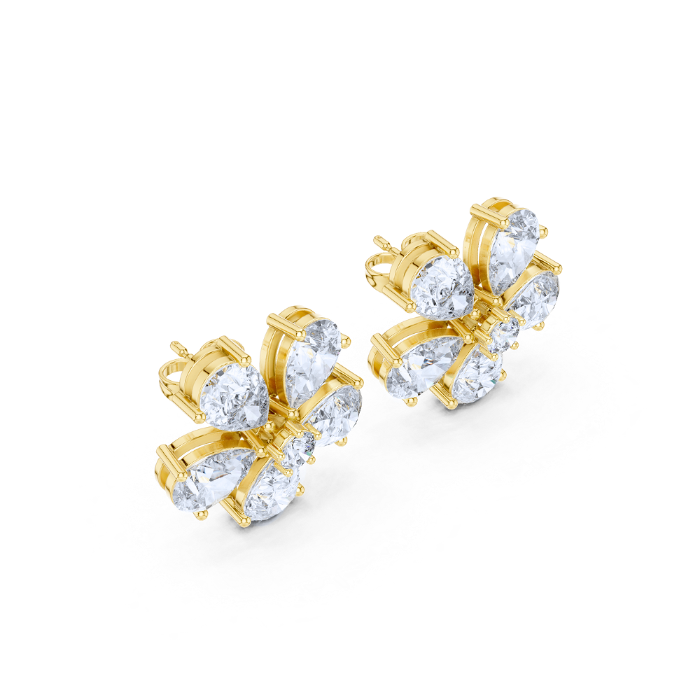 Pear Petal Diamond Flower Stud Earrings