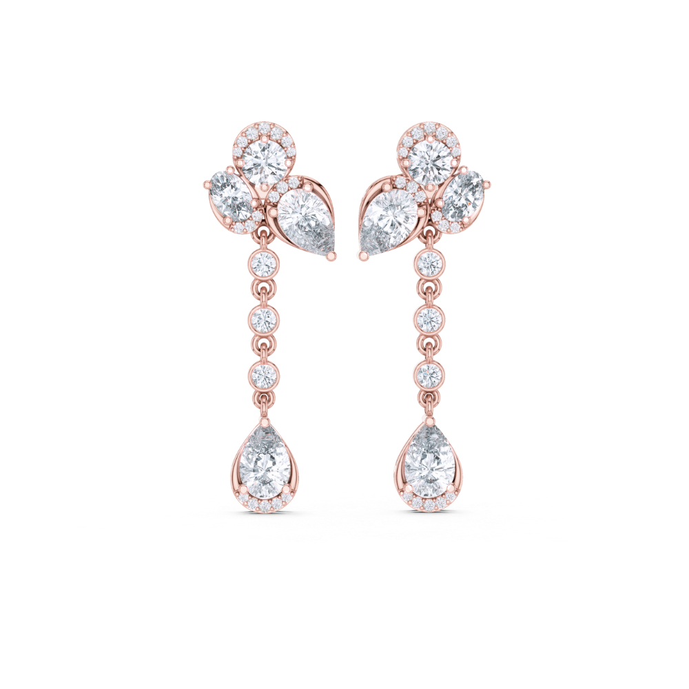 Pear & Round Diamond Drop Earrings