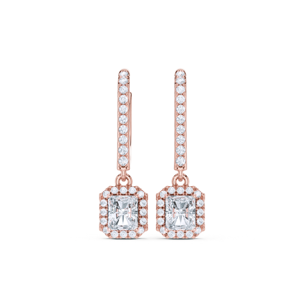Radiant Halo Drop Diamond Earrings