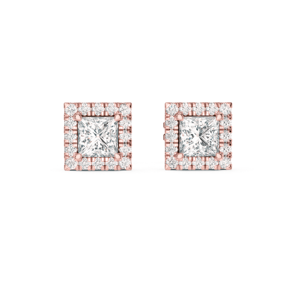 Regal Square Halo Stud Earrings