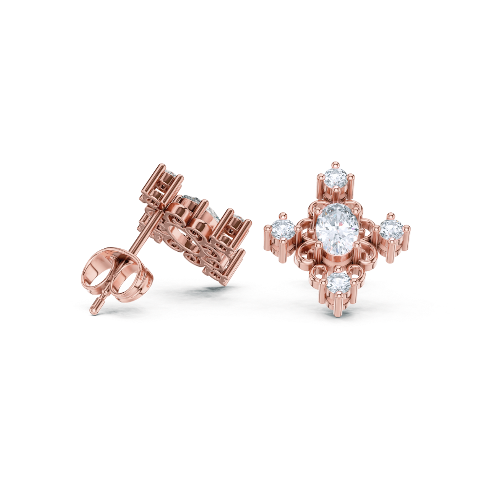 Regal Scroll Oval Diamond Earrings