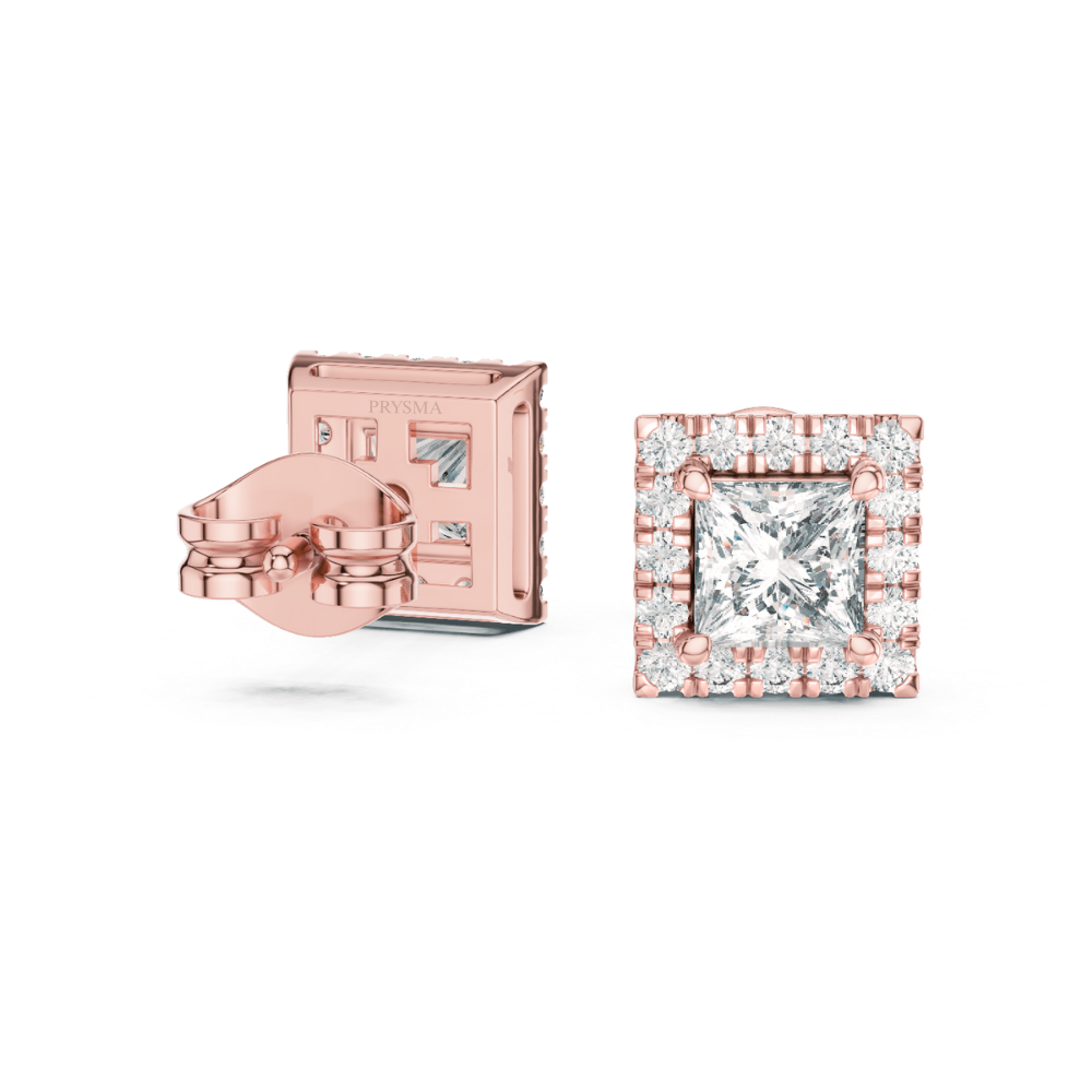 Regal Square Halo Stud Earrings