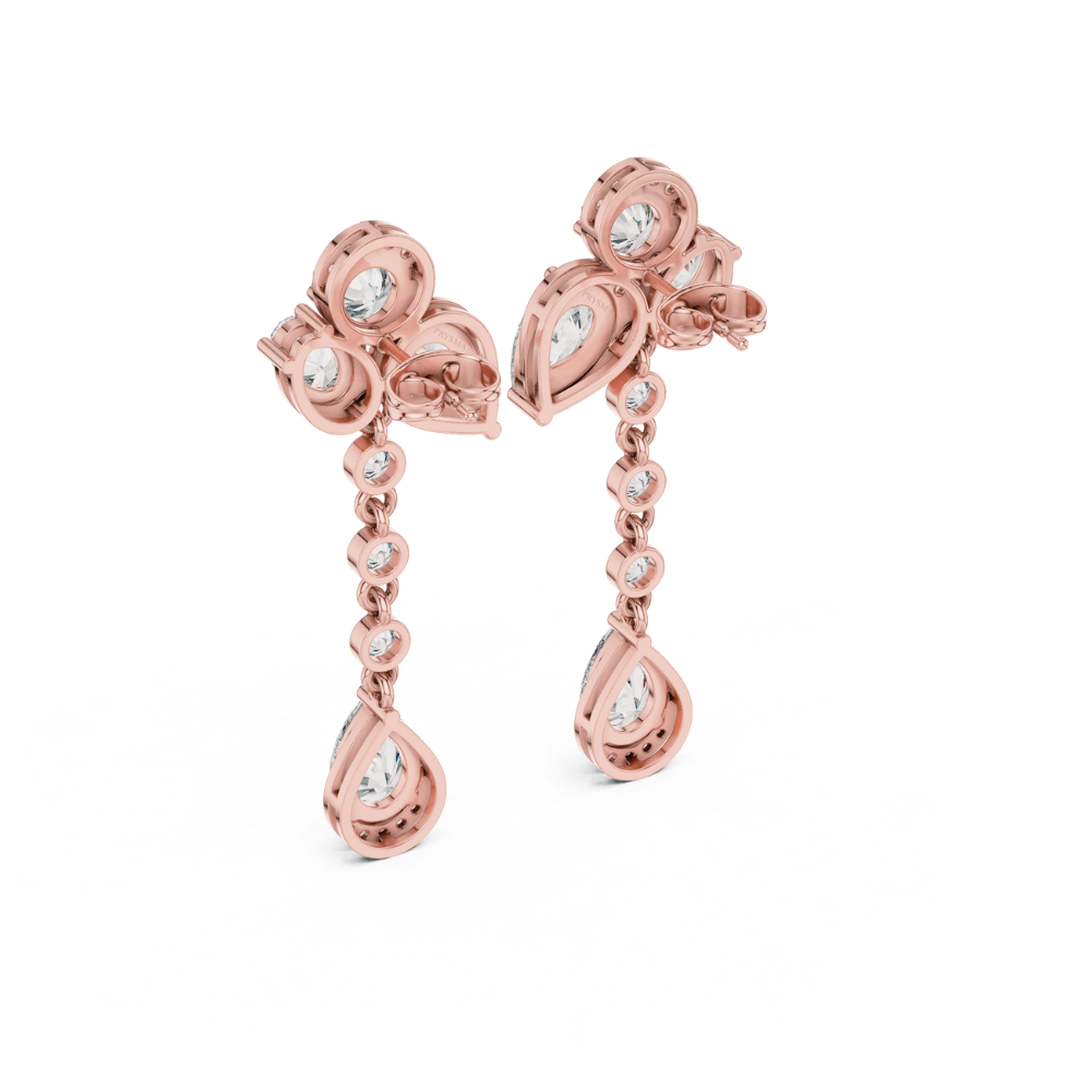 Pear & Round Diamond Drop Earrings