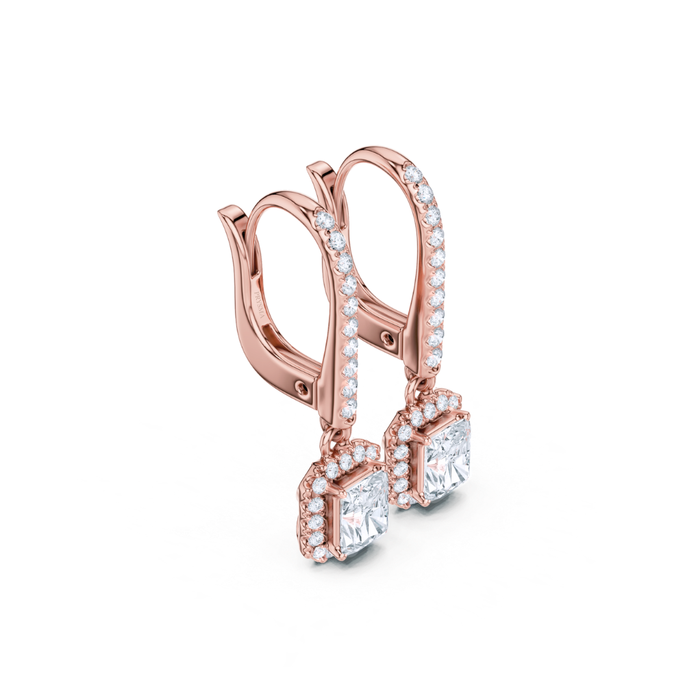 Radiant Halo Drop Diamond Earrings