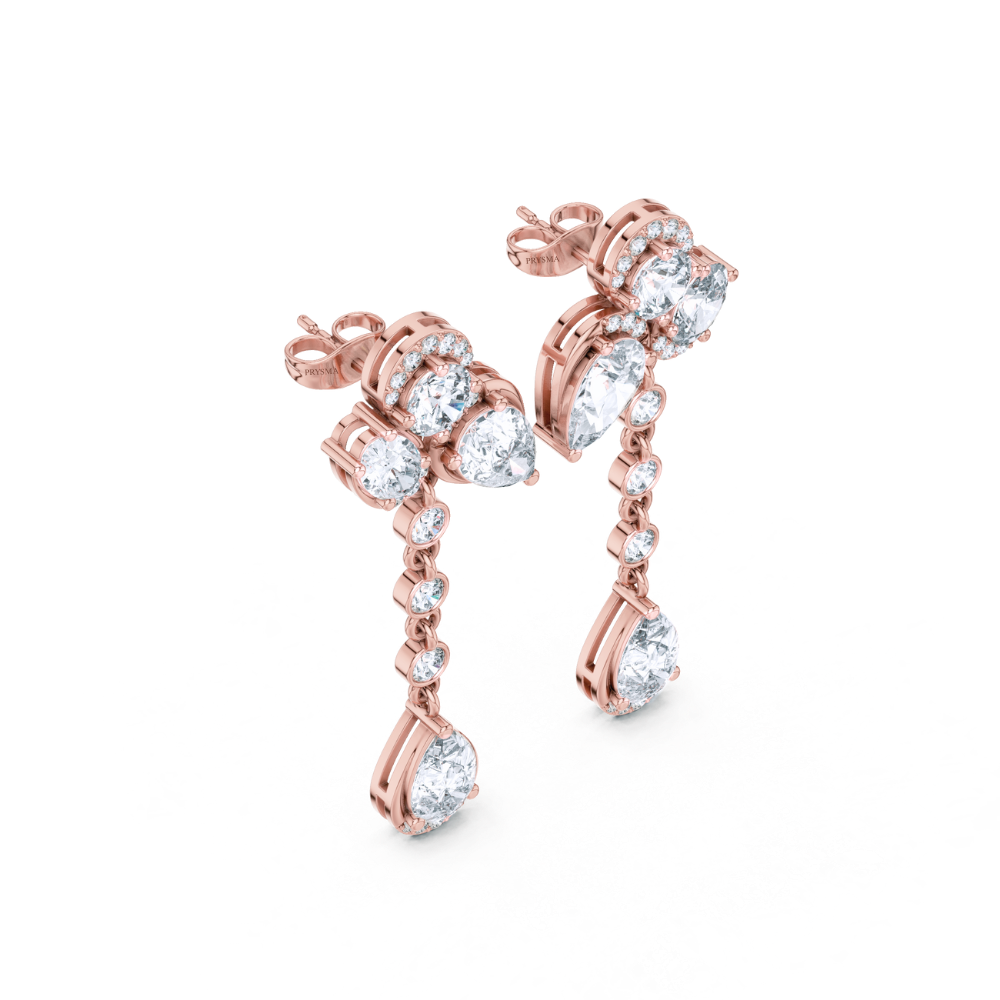 Pear & Round Diamond Drop Earrings