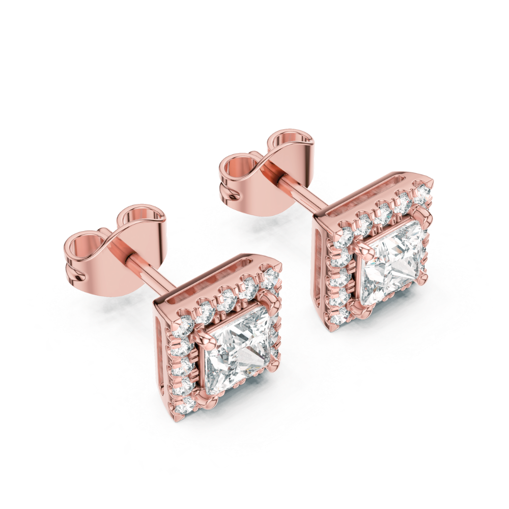 Regal Square Halo Stud Earrings