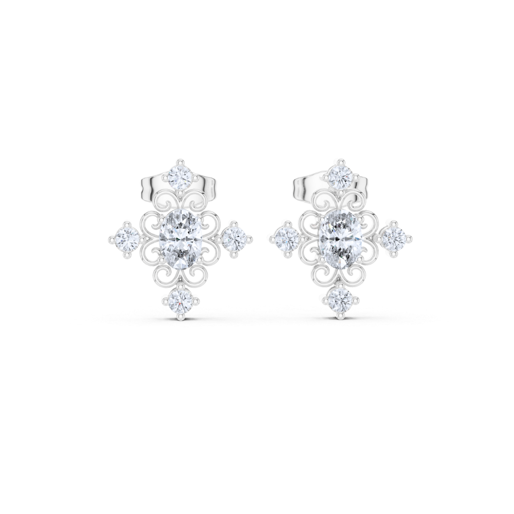 Regal Scroll Oval Diamond Earrings