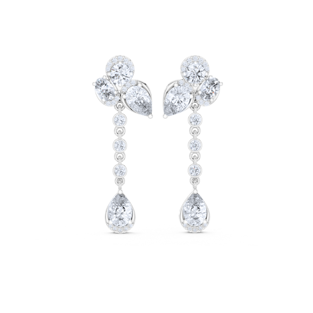 Pear & Round Diamond Drop Earrings