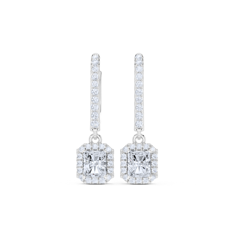 Radiant Halo Drop Diamond Earrings
