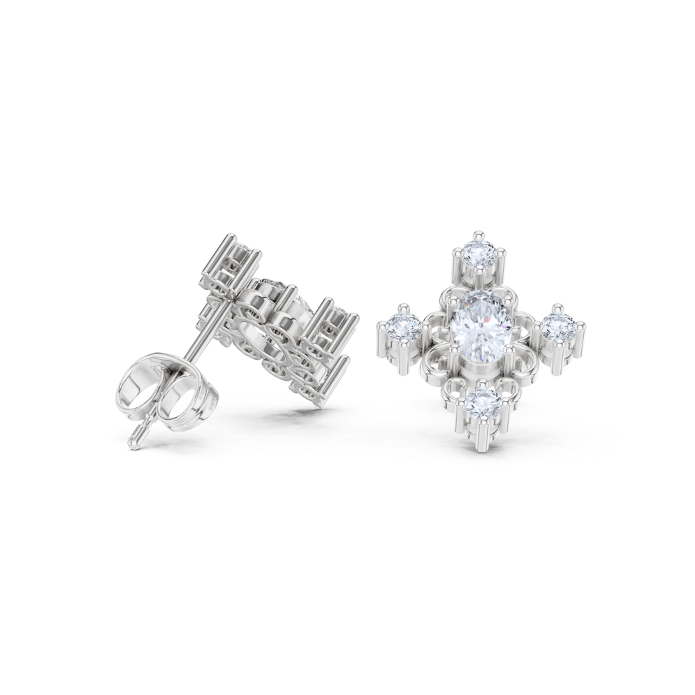 Regal Scroll Oval Diamond Earrings