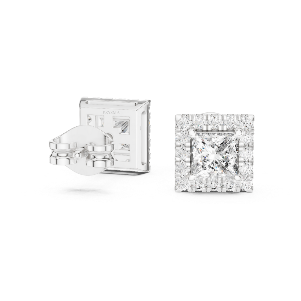 Regal Square Halo Stud Earrings