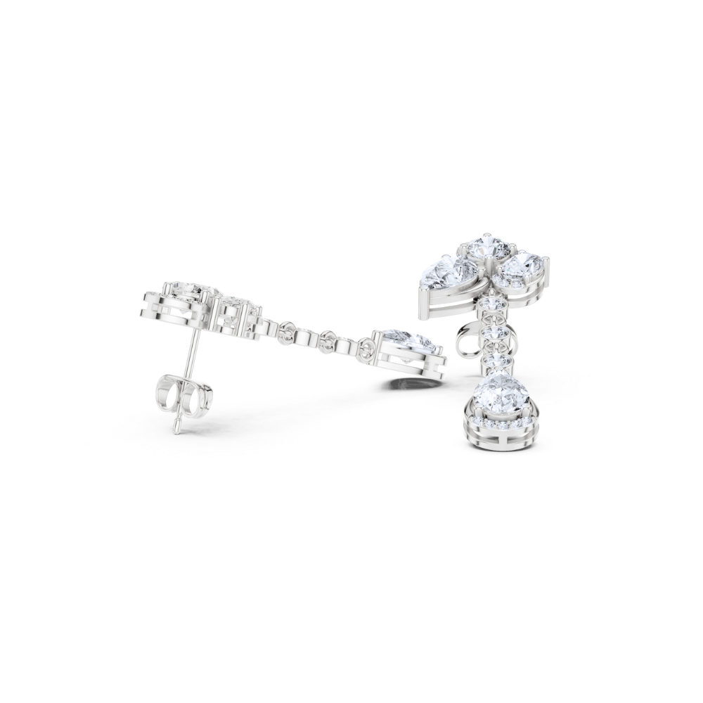 Pear & Round Diamond Drop Earrings