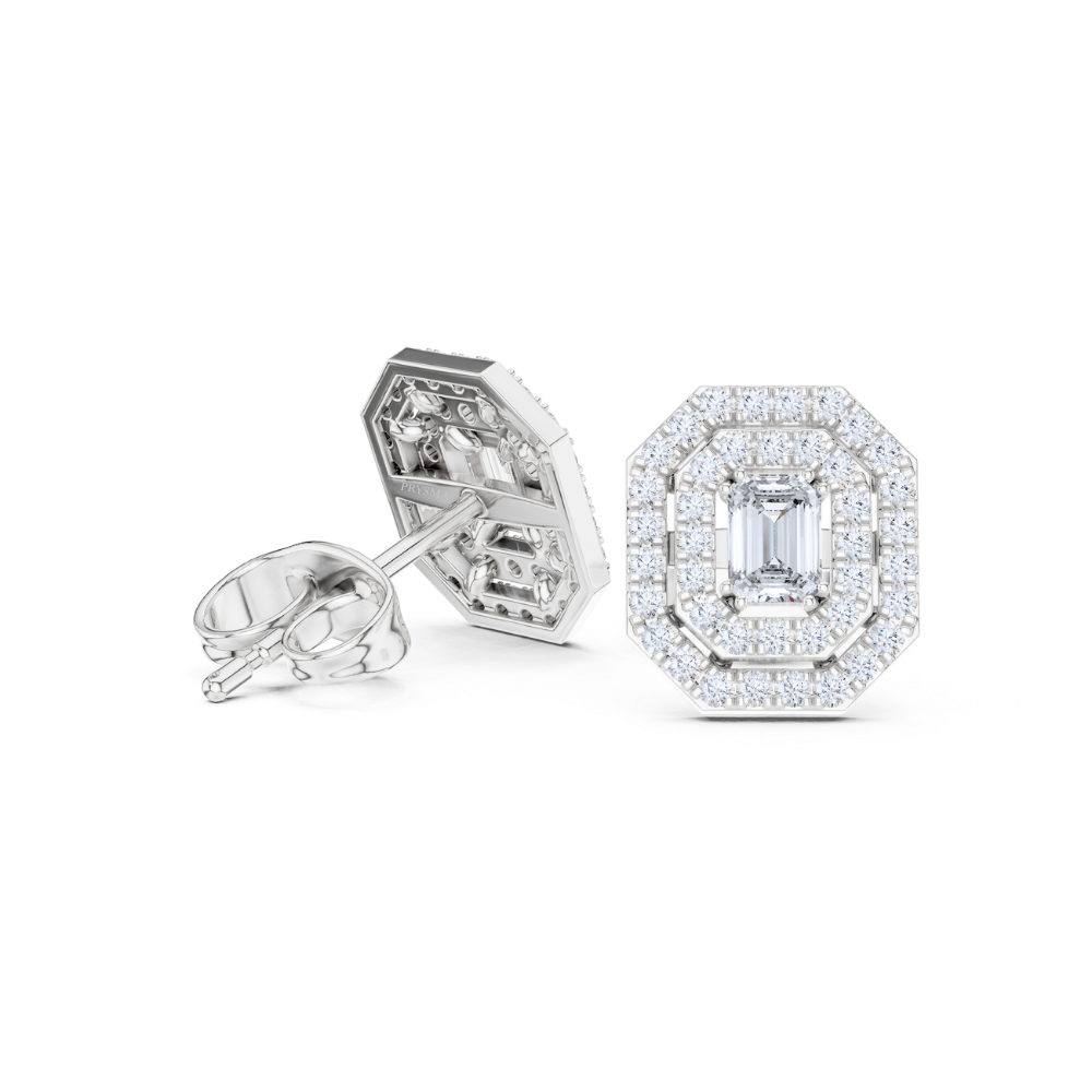 Emerald Radiance Octagon Halo Stud Earrings