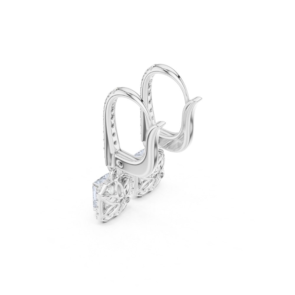 Radiant Halo Drop Diamond Earrings