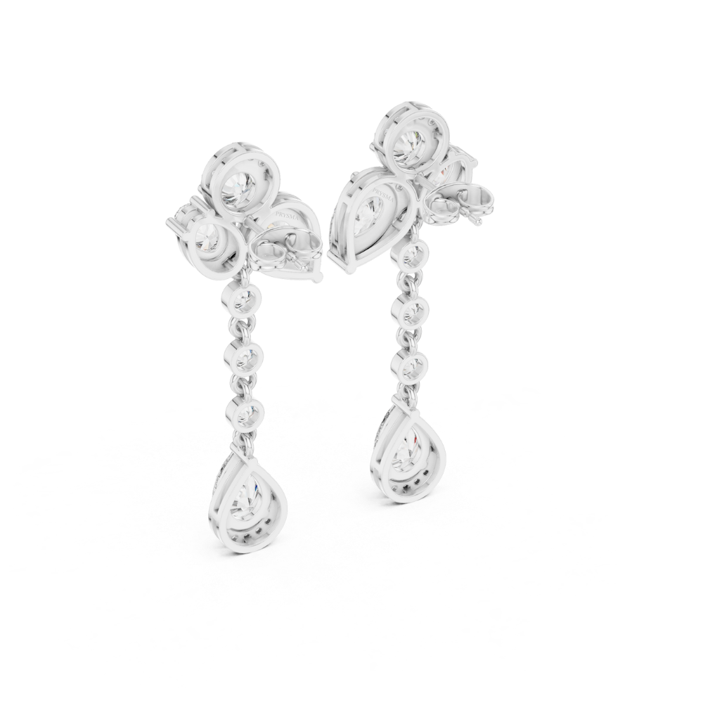 Pear & Round Diamond Drop Earrings