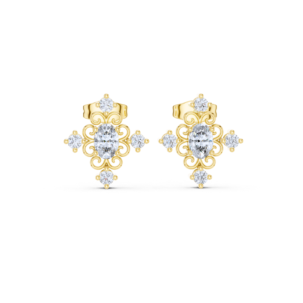Regal Scroll Oval Diamond Earrings