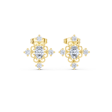 Regal Scroll Oval Diamond Earrings