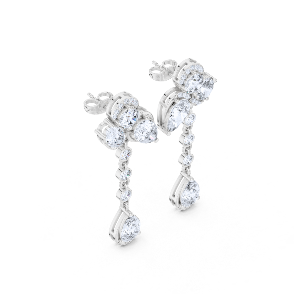 Pear & Round Diamond Drop Earrings