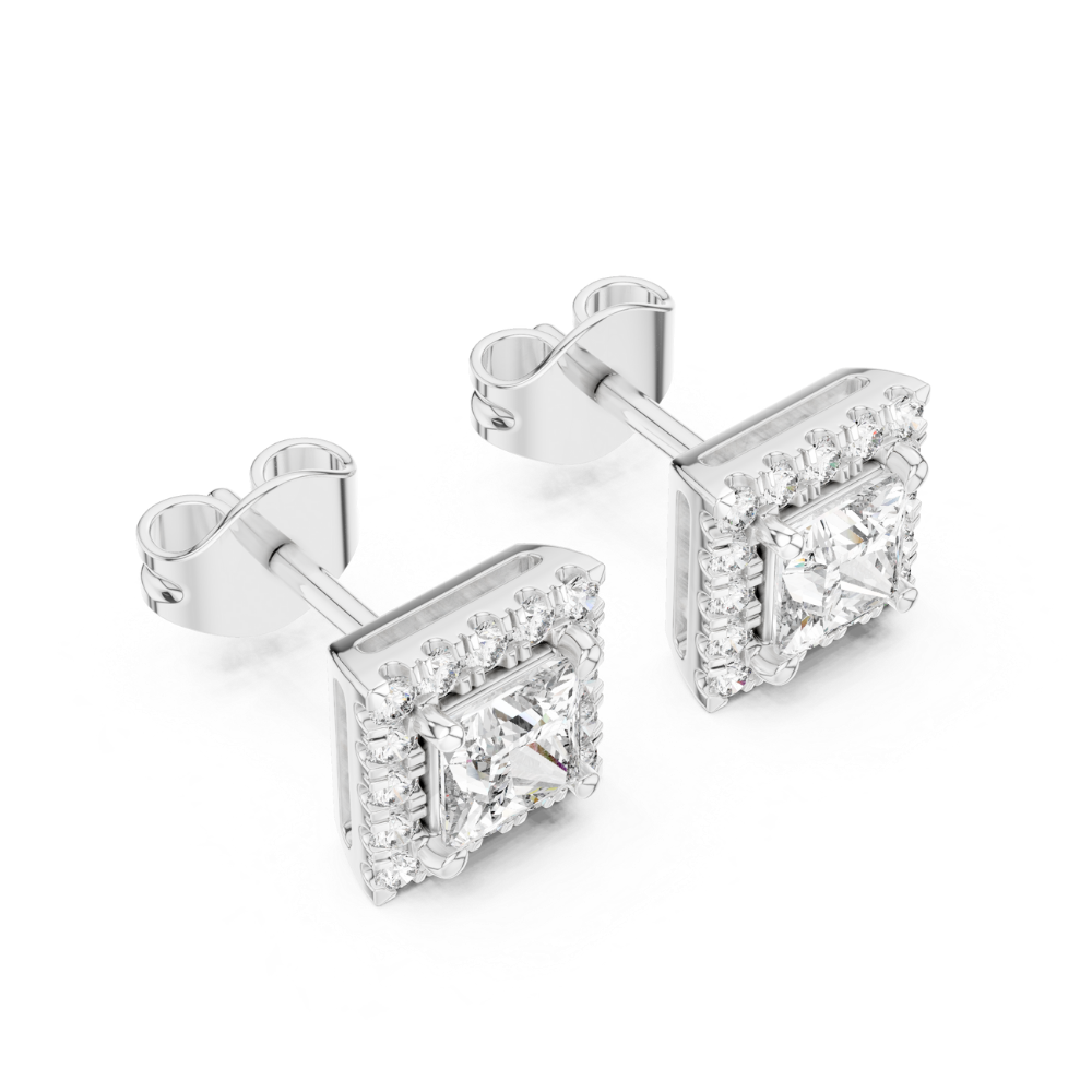 Regal Square Halo Stud Earrings