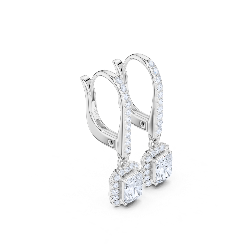 Radiant Halo Drop Diamond Earrings