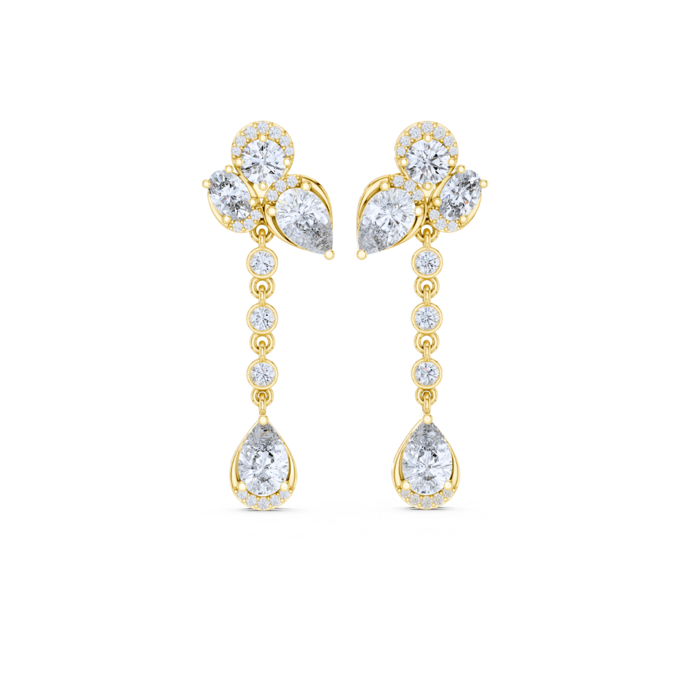 Pear & Round Diamond Drop Earrings