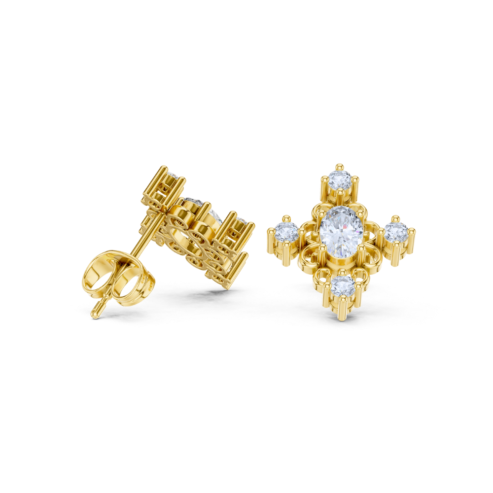 Regal Scroll Oval Diamond Earrings