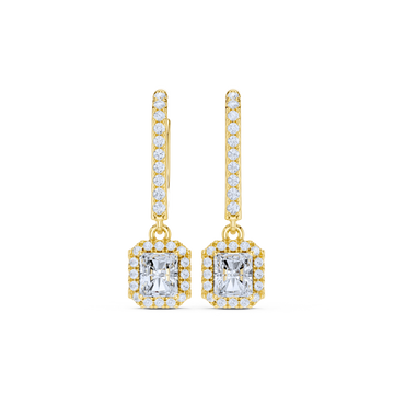 Radiant Halo Drop Diamond Earrings
