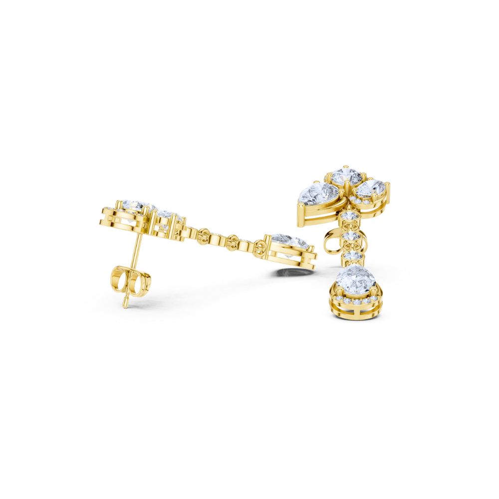 Pear & Round Diamond Drop Earrings