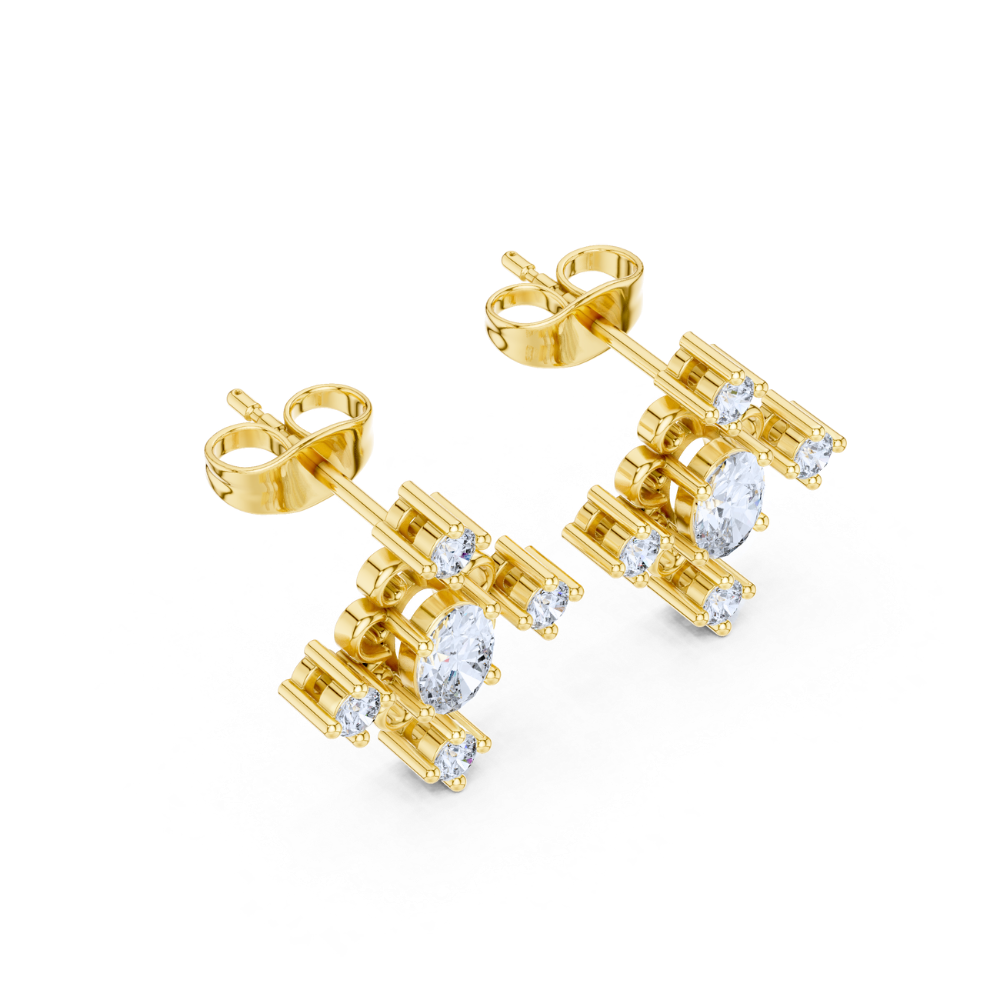 Regal Scroll Oval Diamond Earrings