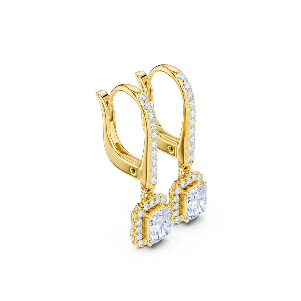 Radiant Halo Drop Diamond Earrings