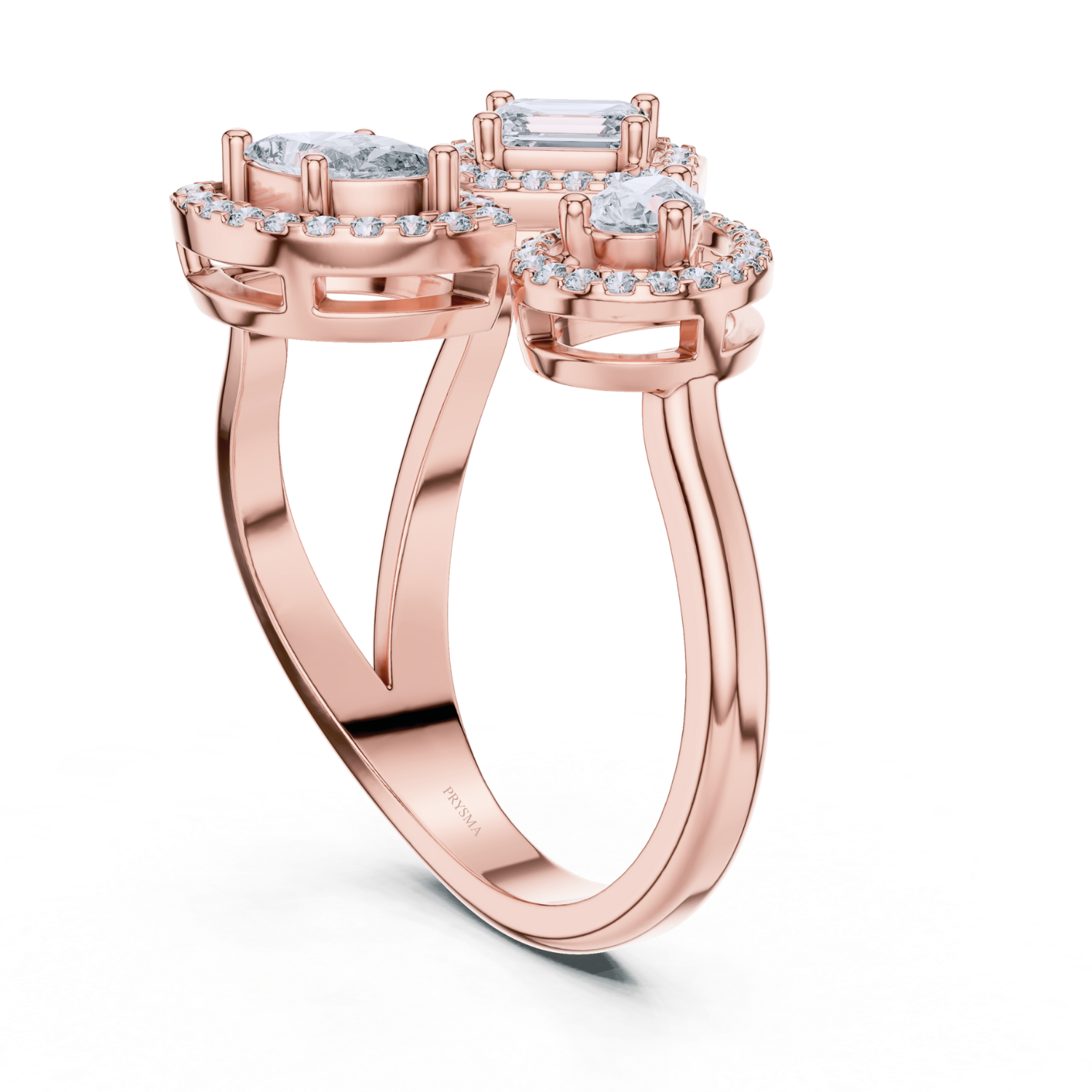 Triple Halo Mixed-Cut Diamond Ring