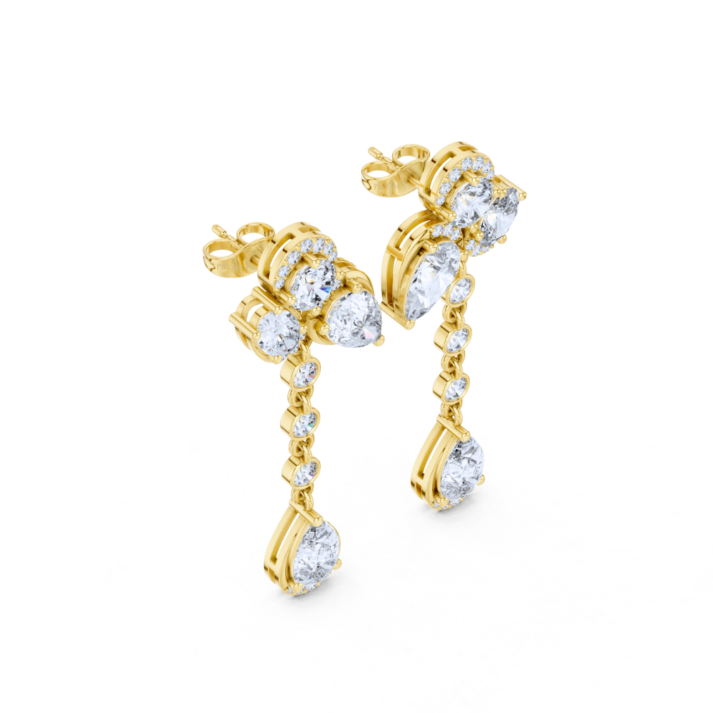 Pear & Round Diamond Drop Earrings