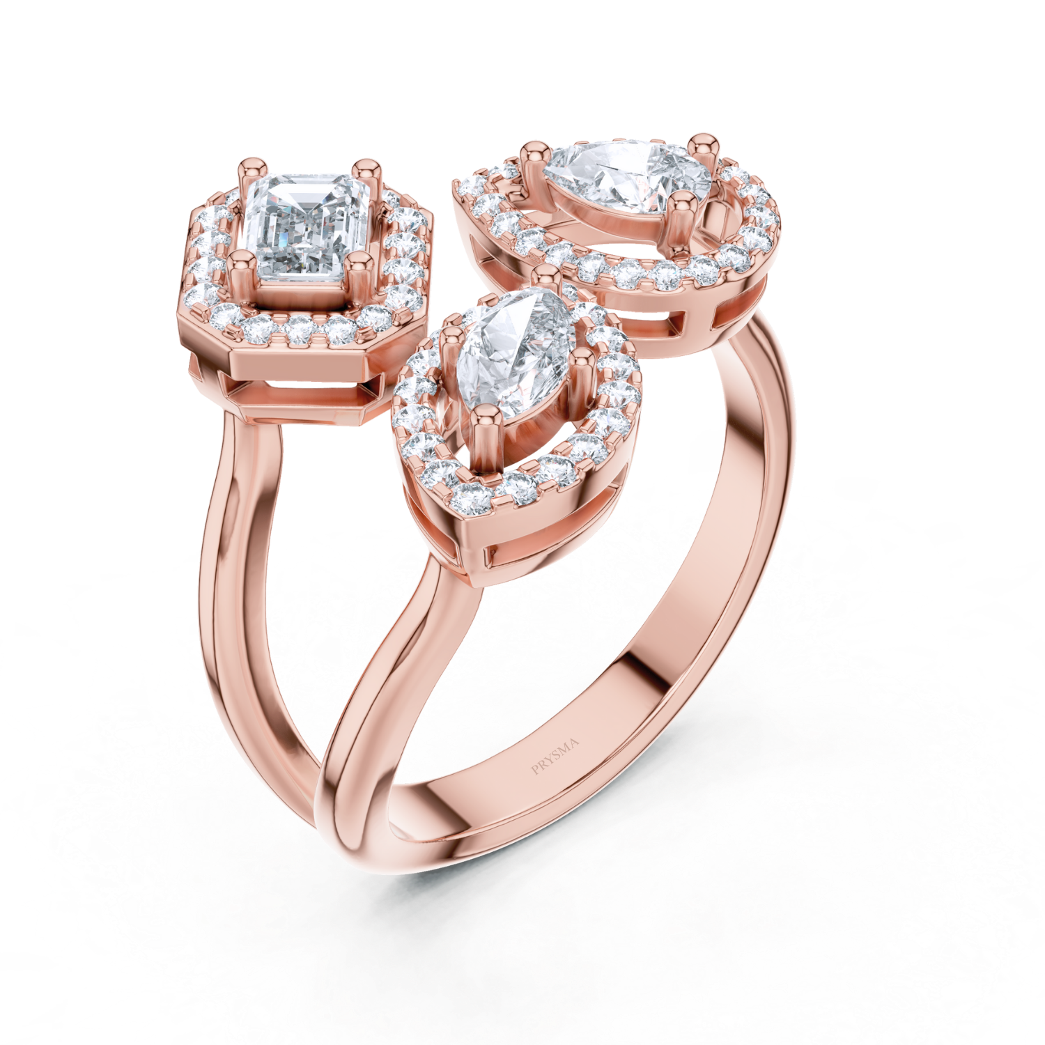 Triple Halo Mixed-Cut Diamond Ring