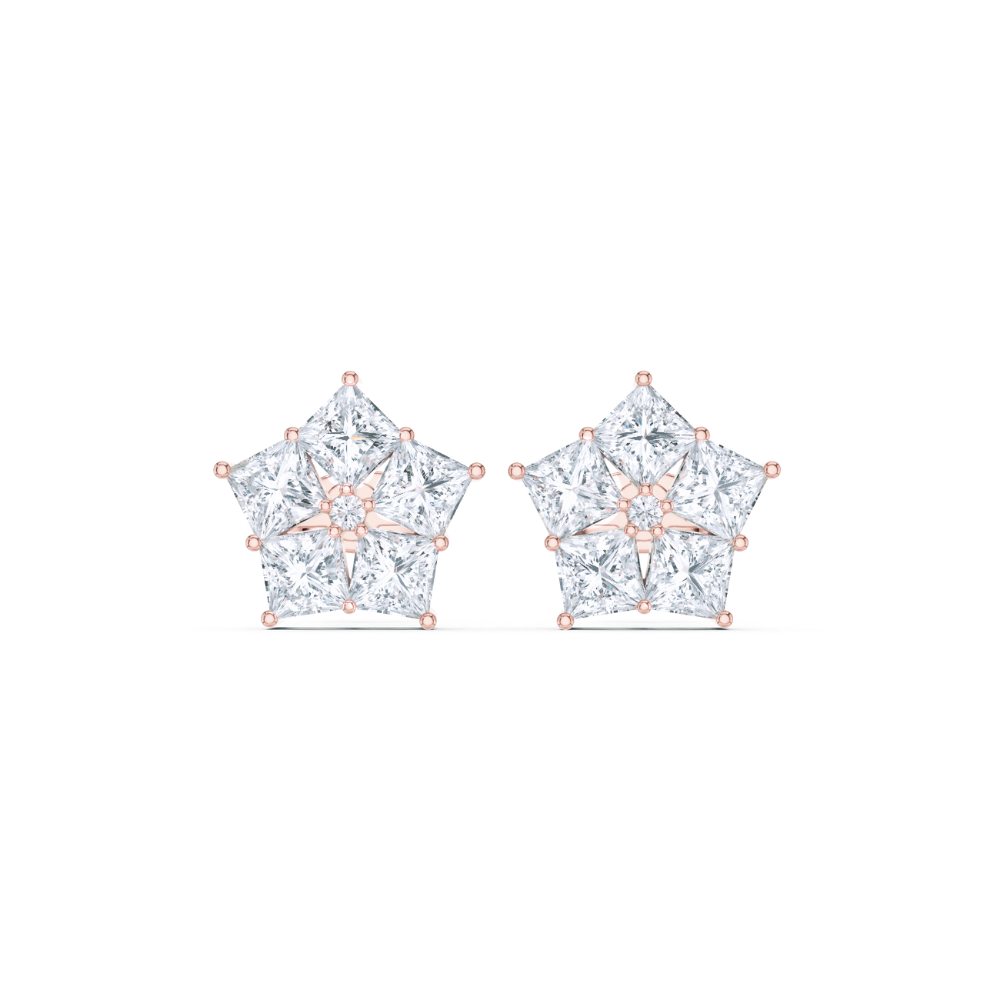 Regal Star Princess-Cut Diamond Earrings