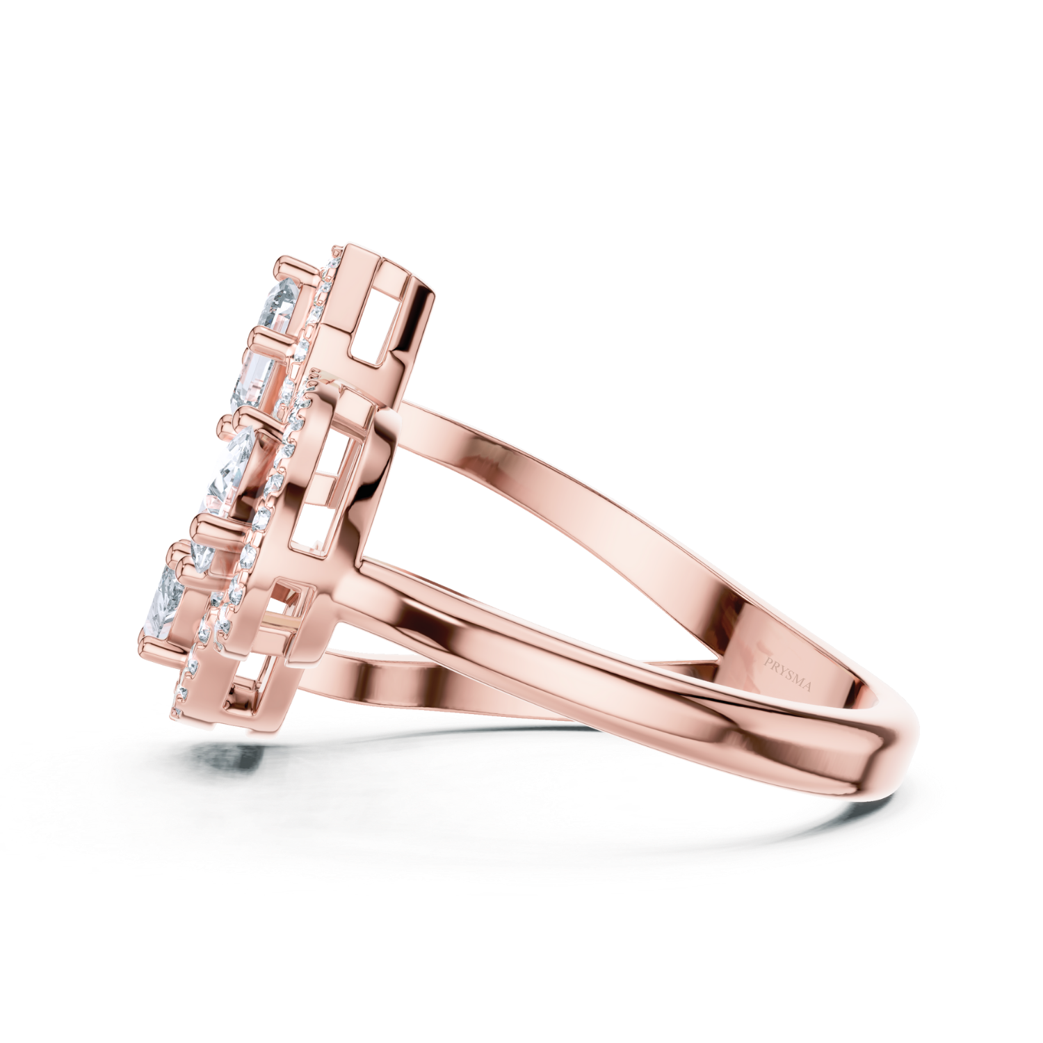 Triple Halo Mixed-Cut Diamond Ring
