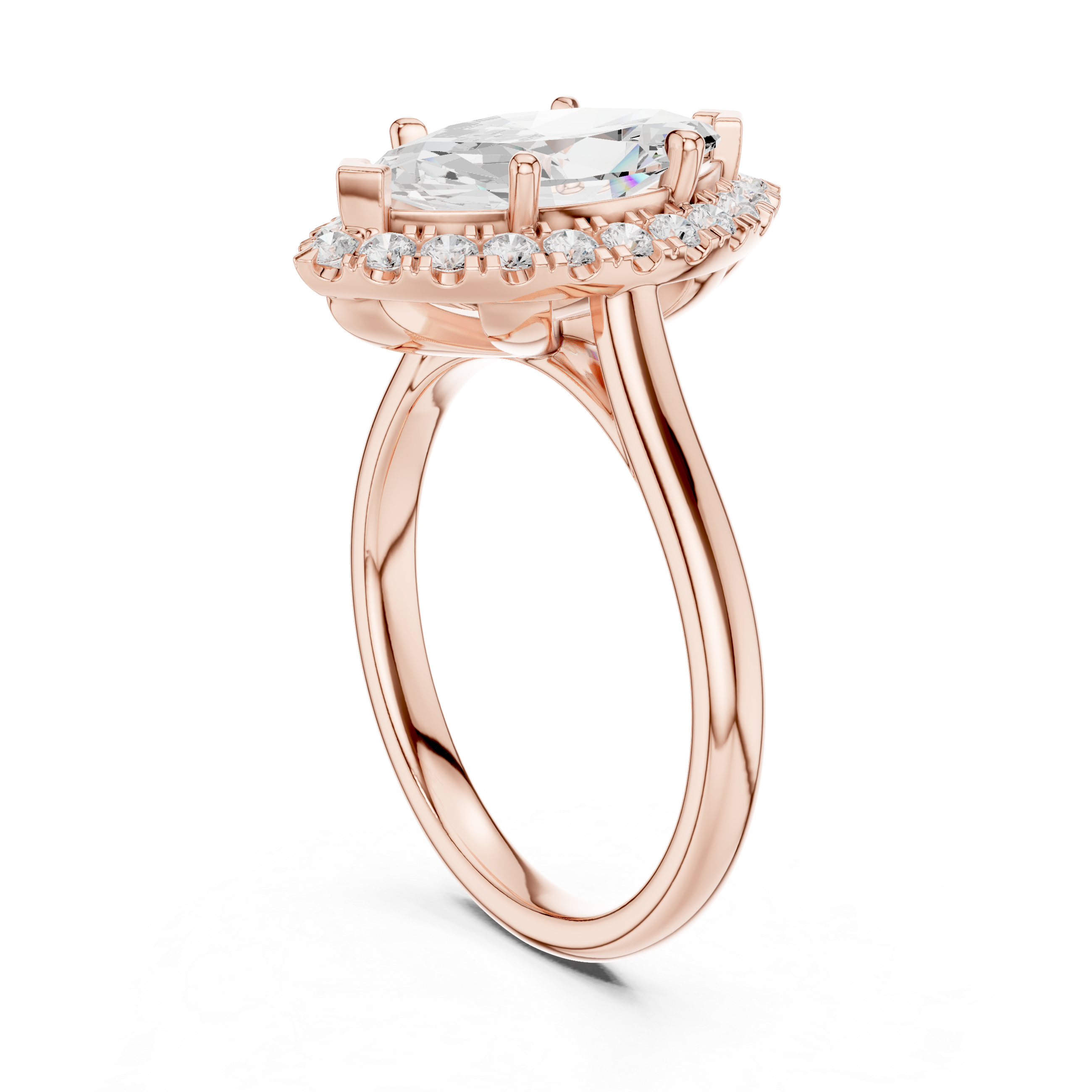 Marquise Halo Split Shank Diamond Ring
