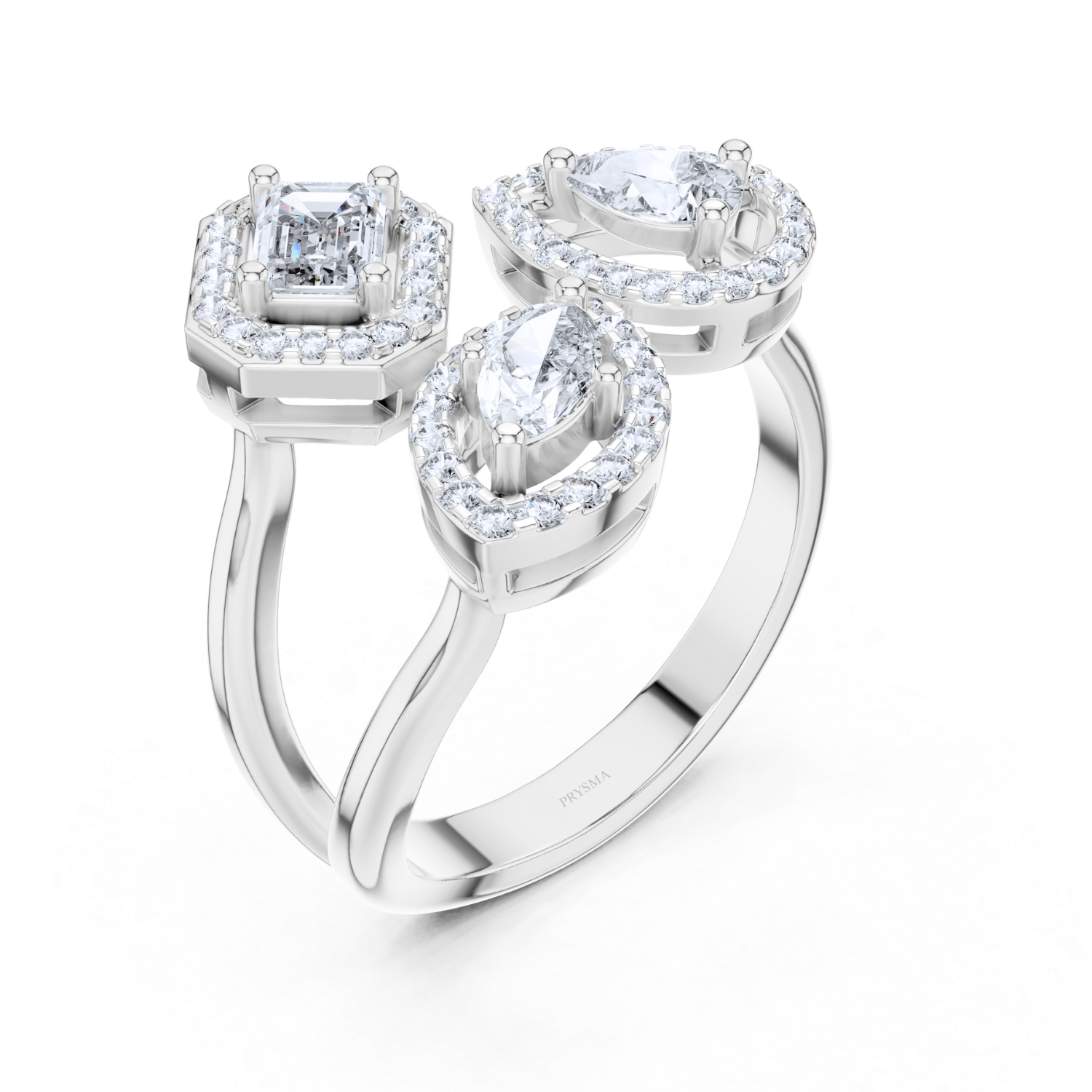 Triple Halo Mixed-Cut Diamond Ring
