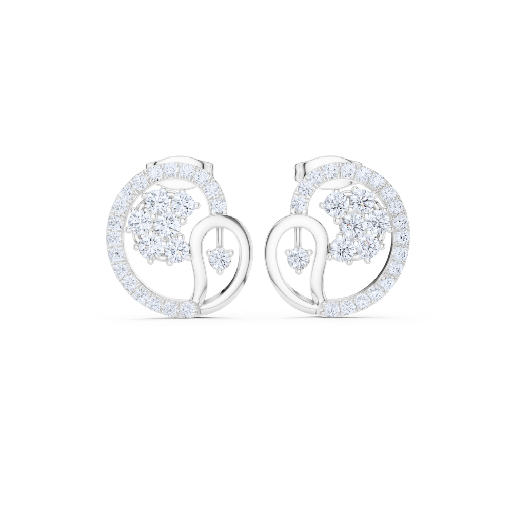 Floral Paisley Diamond Stud Earrings