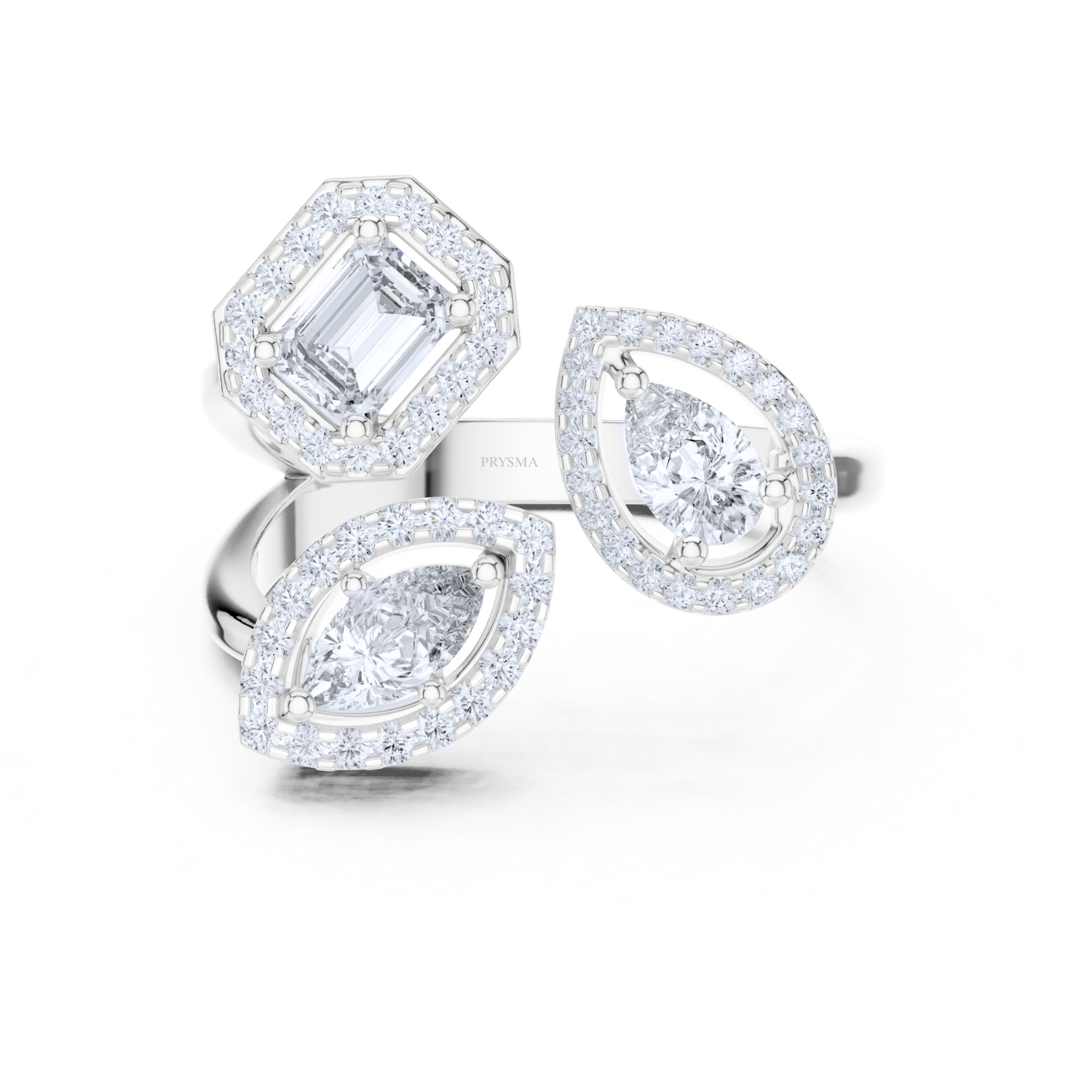 Triple Halo Mixed-Cut Diamond Ring