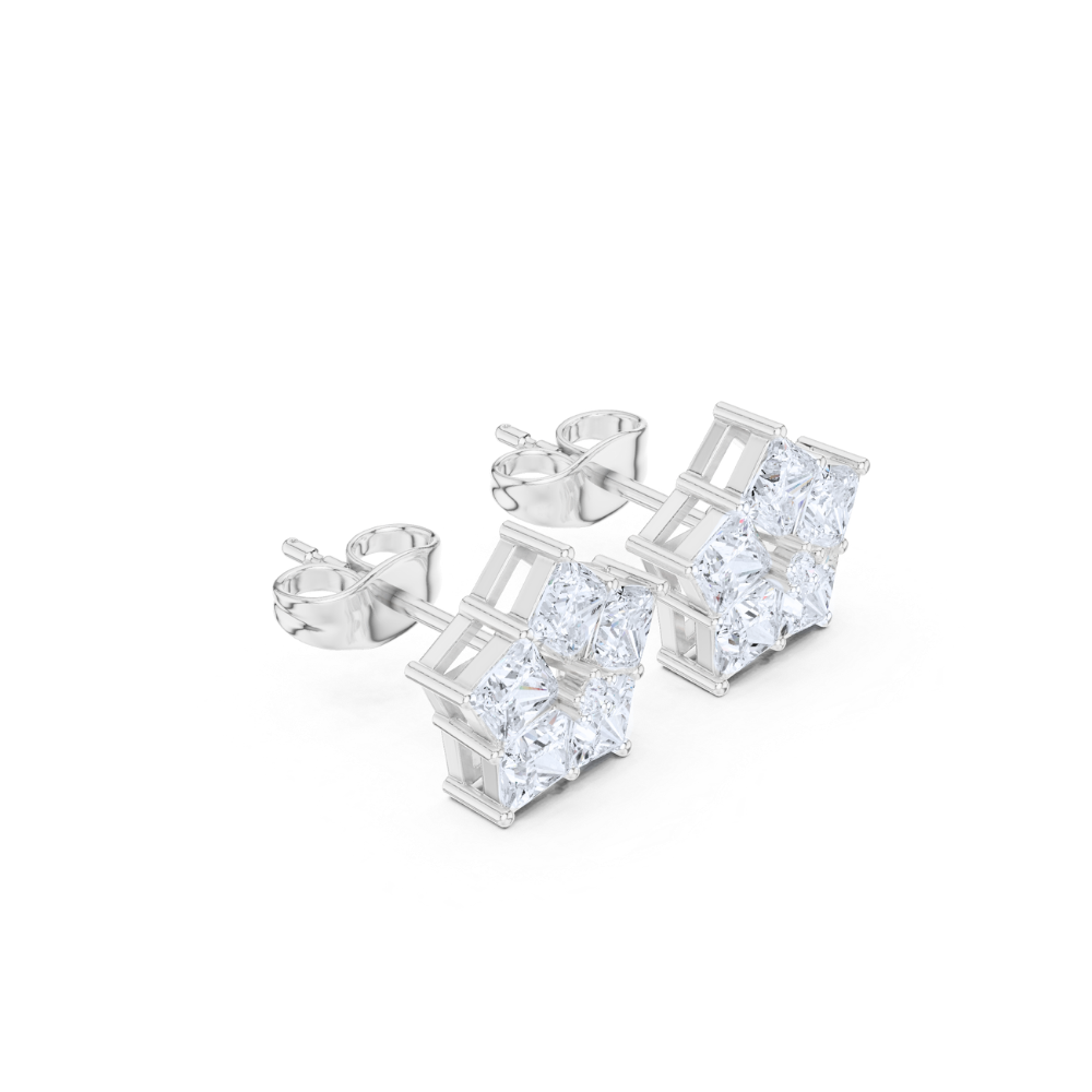 Regal Star Princess-Cut Diamond Earrings