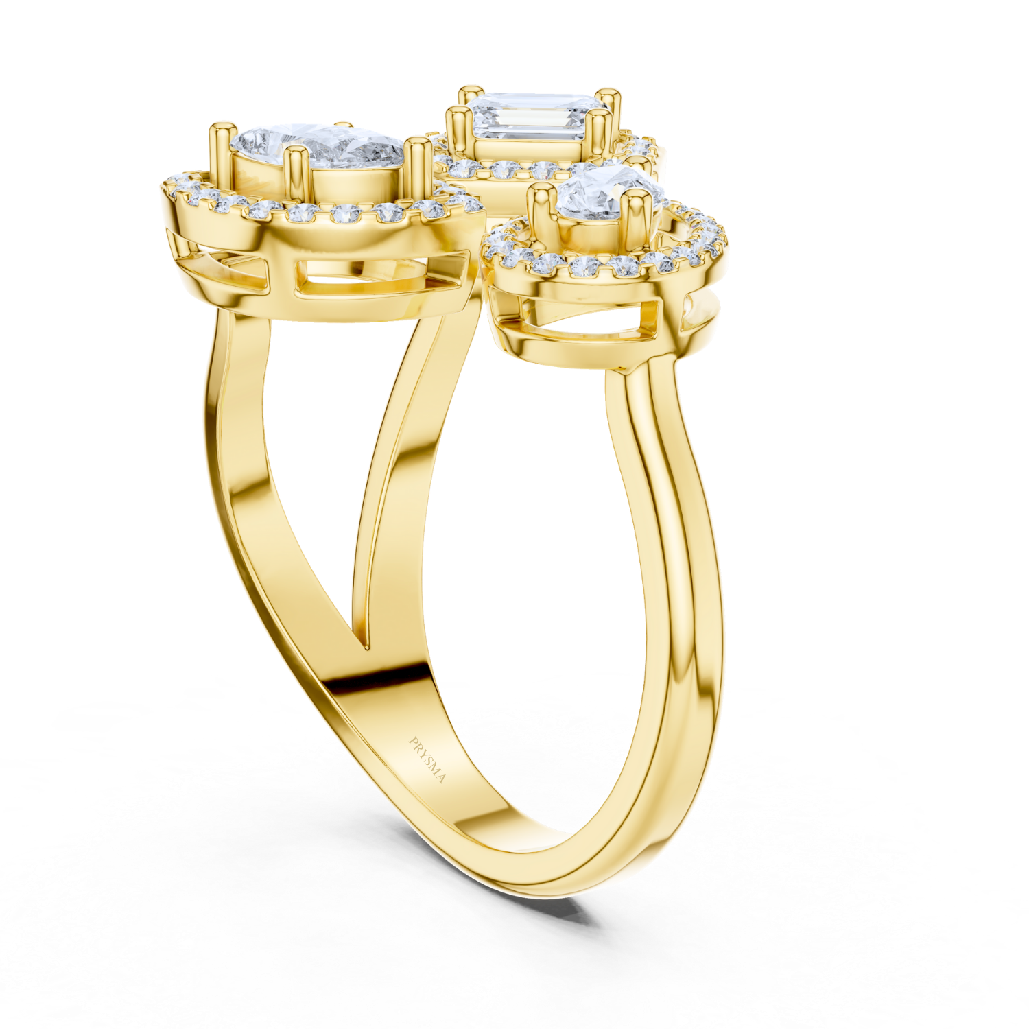 Triple Halo Mixed-Cut Diamond Ring