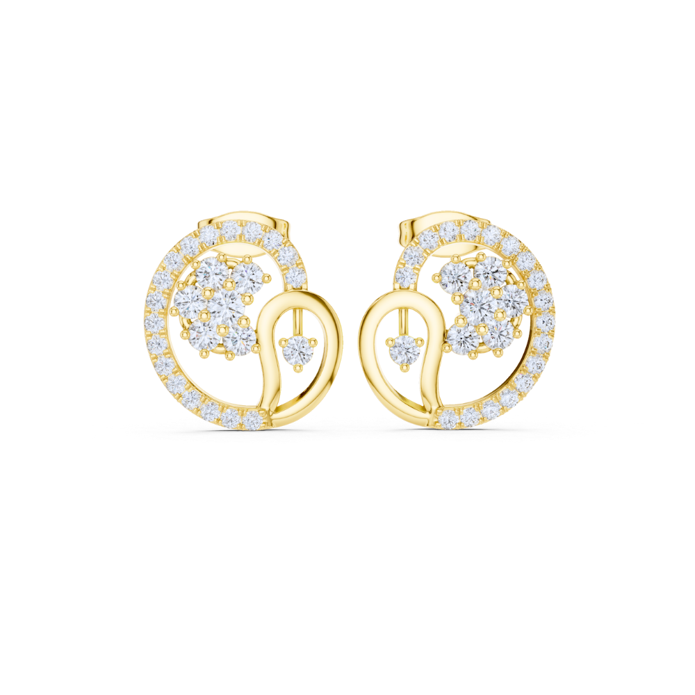 Floral Paisley Diamond Stud Earrings