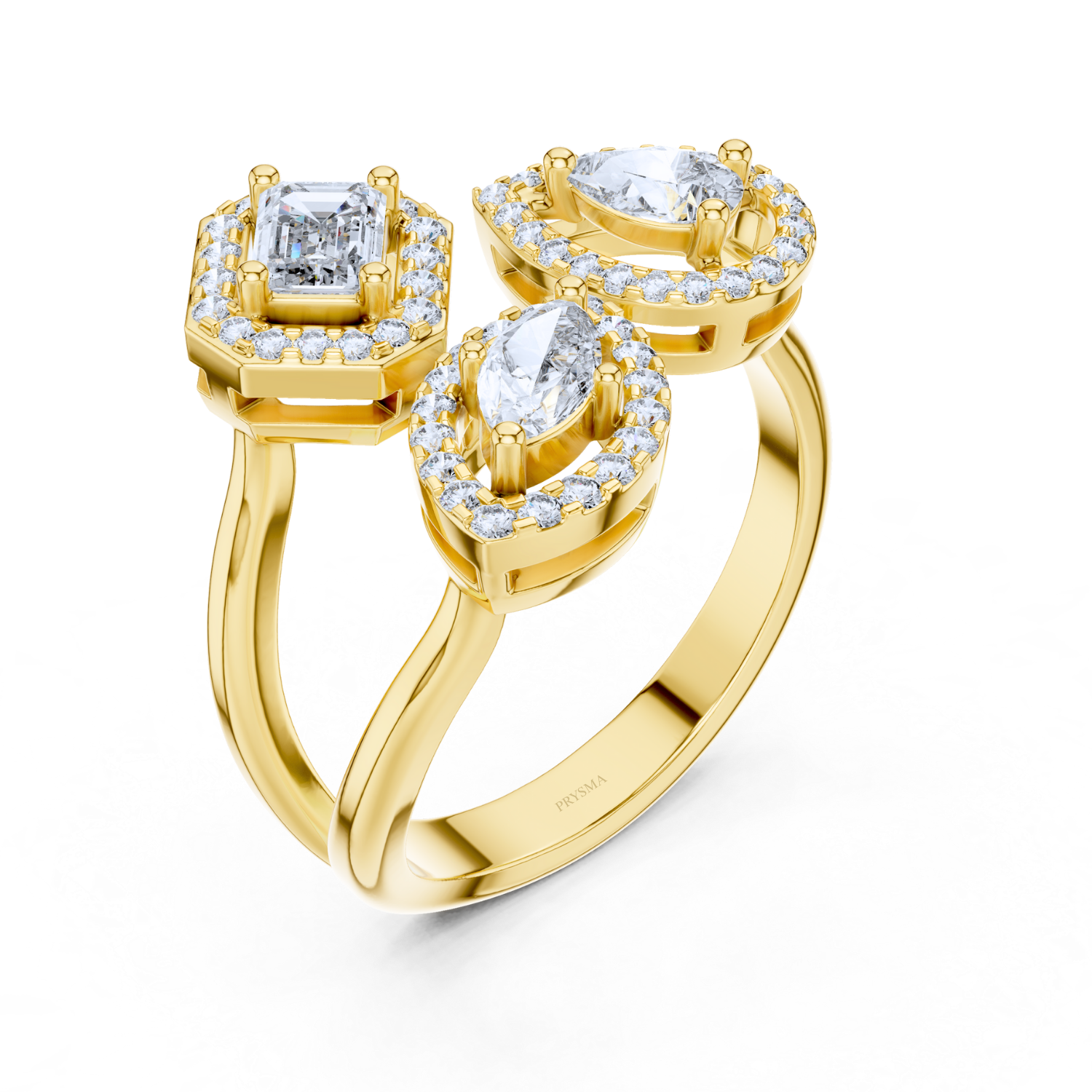 Triple Halo Mixed-Cut Diamond Ring