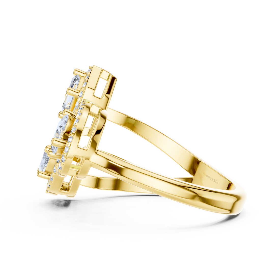 Triple Halo Mixed-Cut Diamond Ring