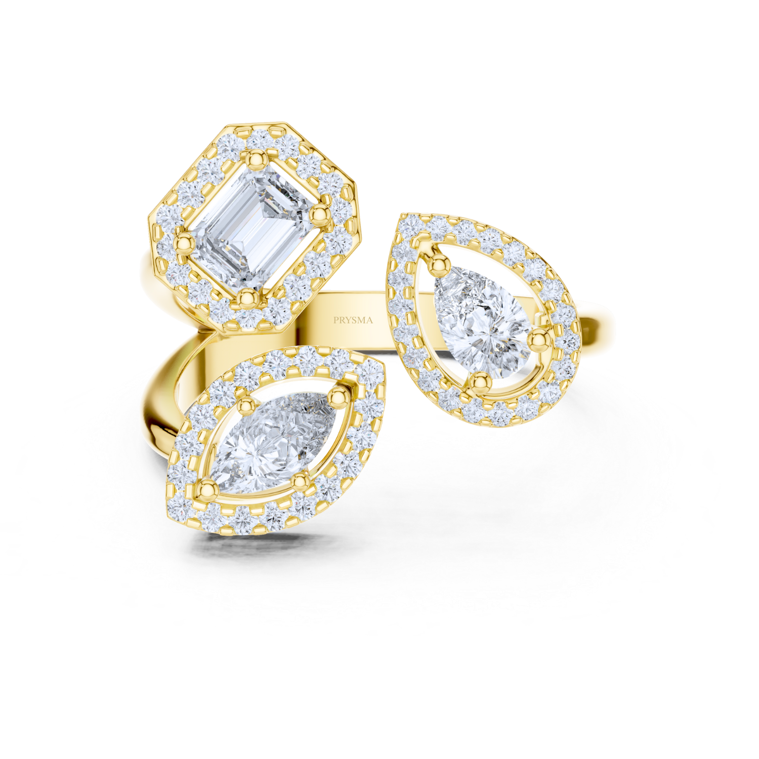 Triple Halo Mixed-Cut Diamond Ring