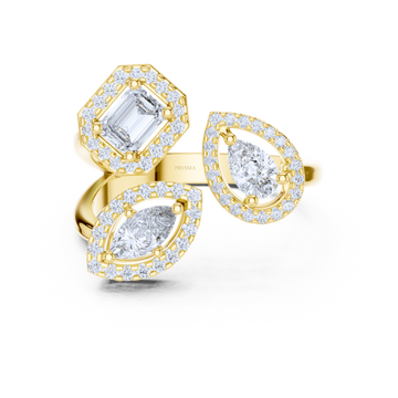 Triple Halo Mixed-Cut Diamond Ring