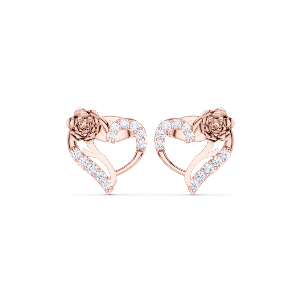 Golden Bloom Heart Diamond Earrings