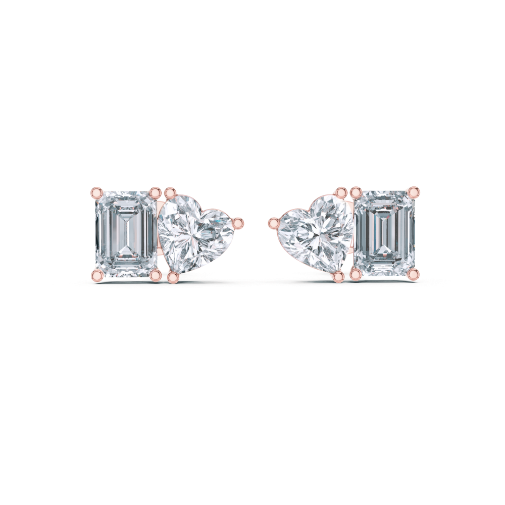 Dual Shape Heart & Emerald Stud Earrings