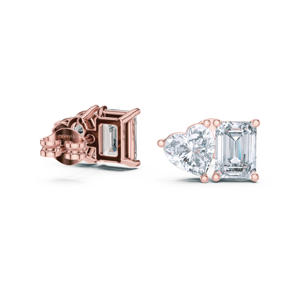 Dual Shape Heart & Emerald Stud Earrings