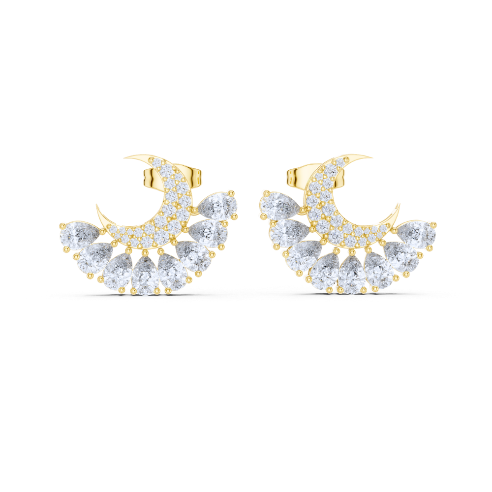 Celestial Crescent Diamond Stud Earrings